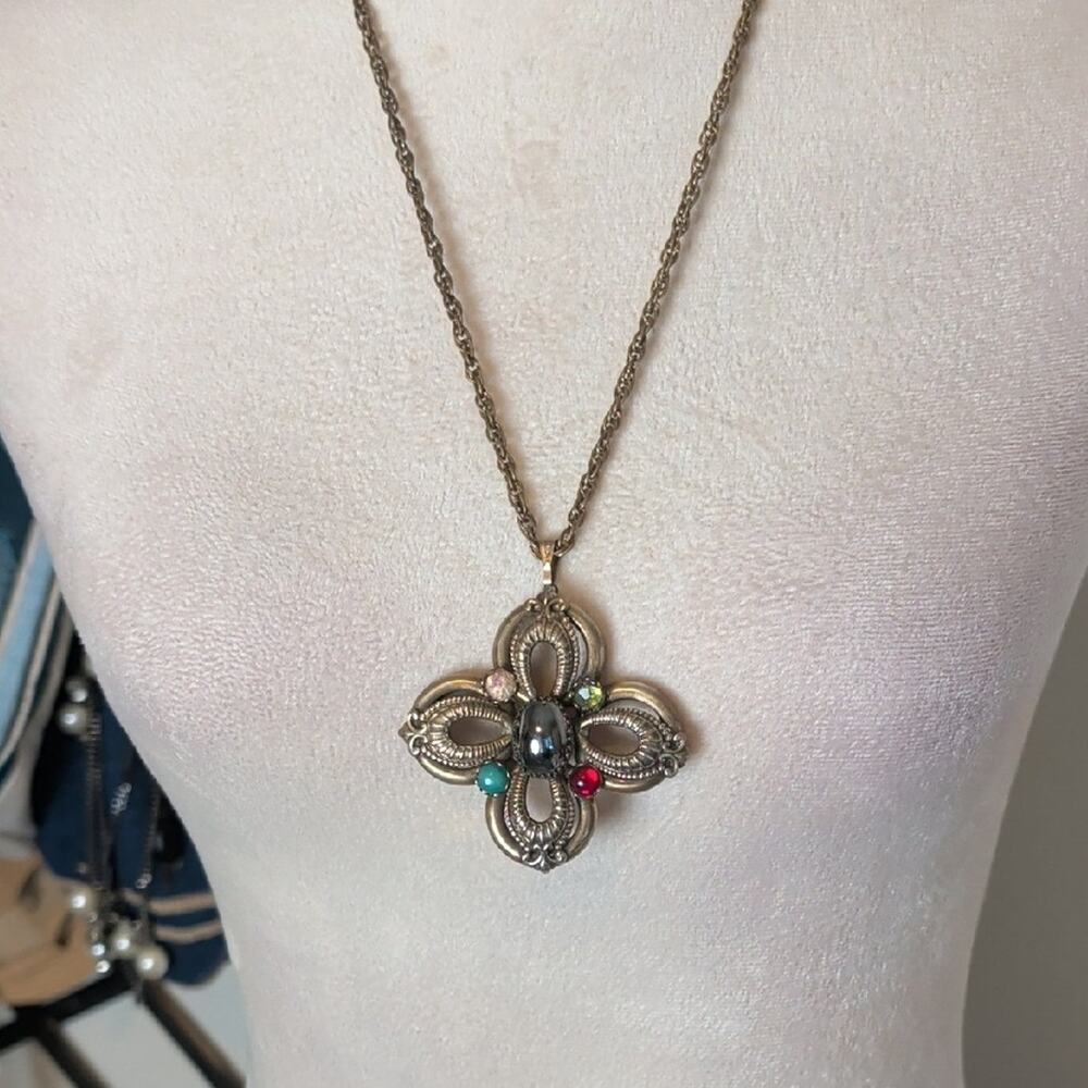 Vintage Cathedralcore Statement Necklace Ornate Cross Pendant Whimsigoth